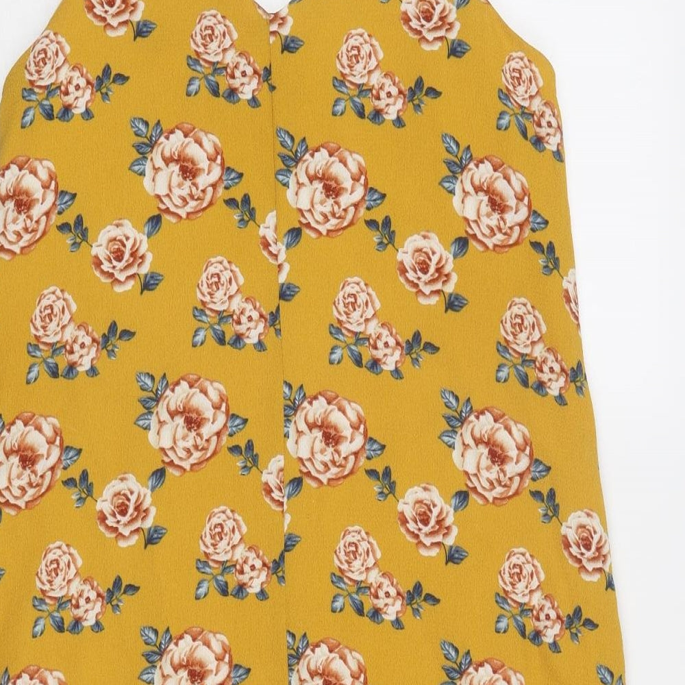 Dotti Womens Yellow Floral Polyester Tank Dress Size 10 V-Neck Pullover