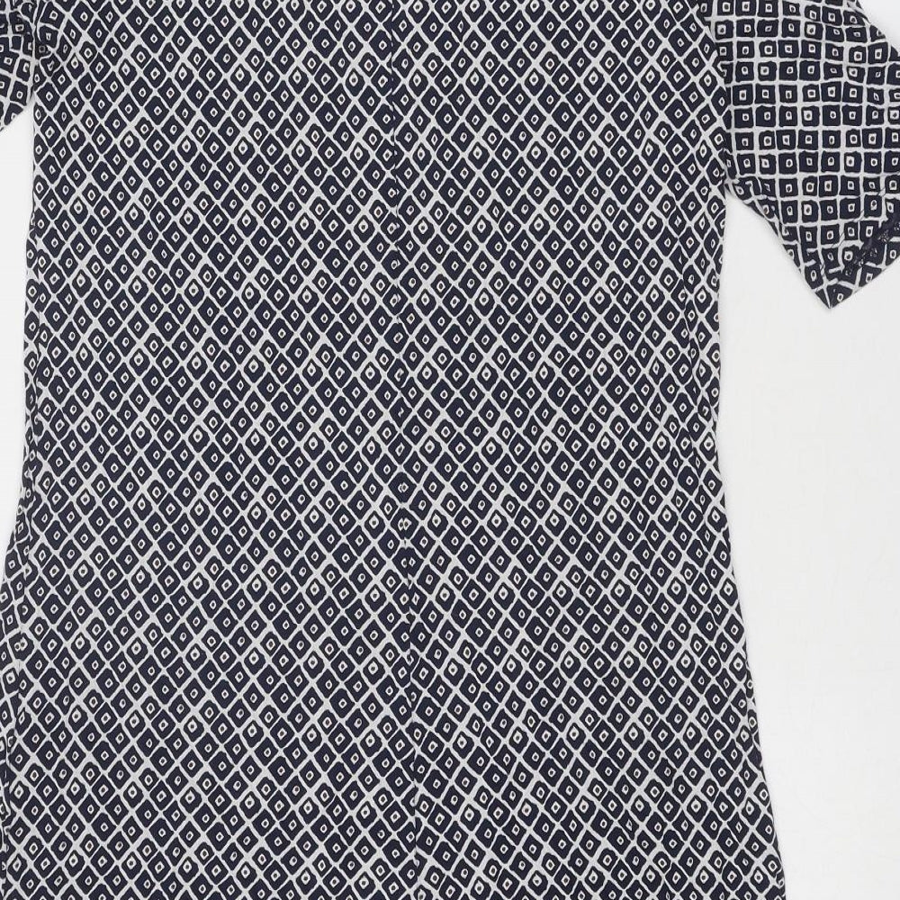 Marks & Spencer Womens Blue Geometric Viscose A-Line Size 12 Round Neck Pullover