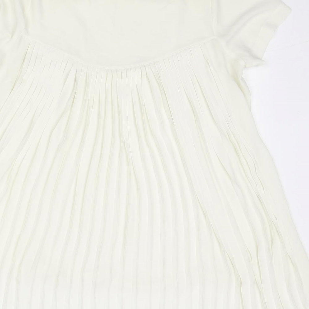 Marks & Spencer Womens Ivory Polyester Basic Blouse Size 12 Round Neck - Crochet Detail