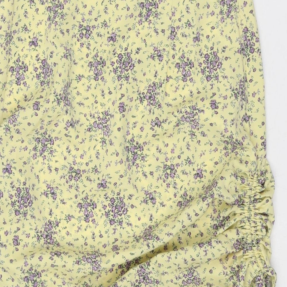 Reverse Womens Yellow Floral Polyester Mini Skirt Size S Zip - Ruched