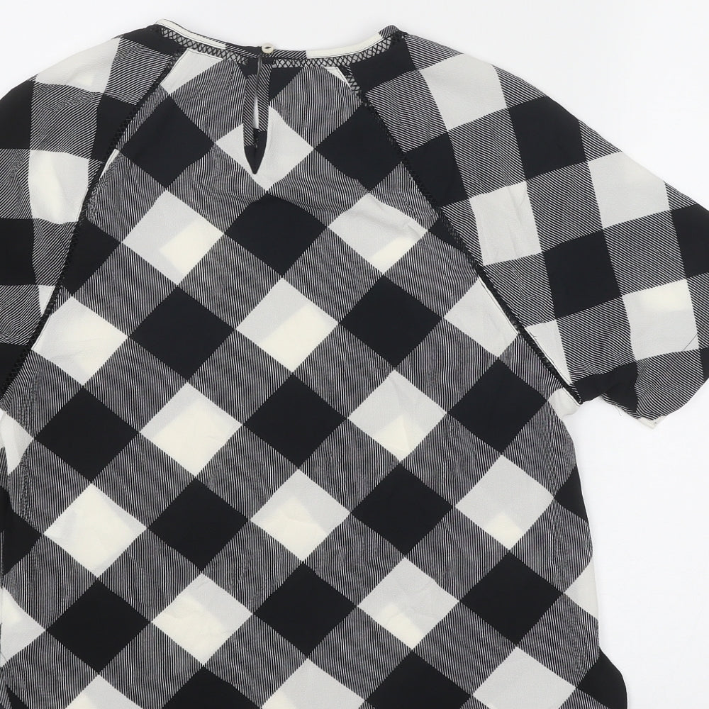 Marks & Spencer Womens Black Geometric Polyester Basic Blouse Size 6 Round Neck