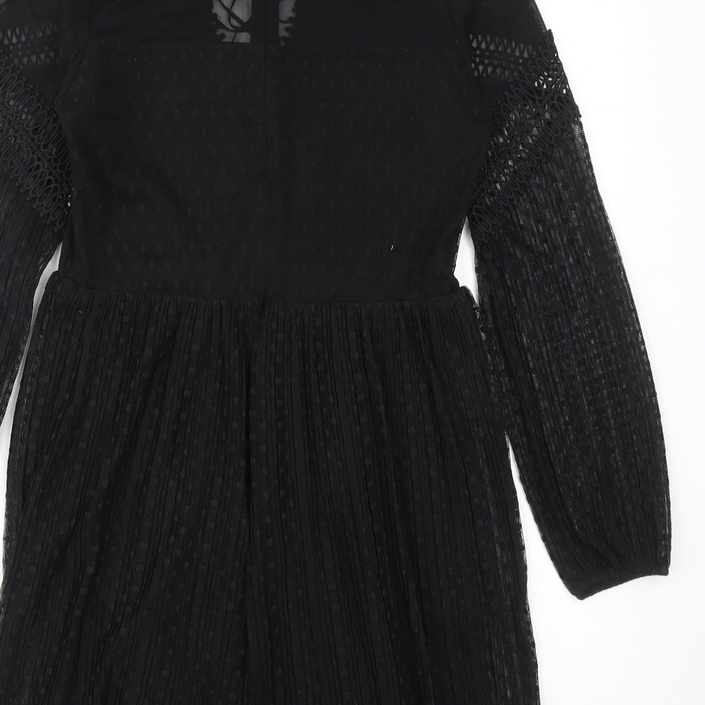 Topshop Womens Black Geometric Polyester Shift Size 10 V-Neck Zip