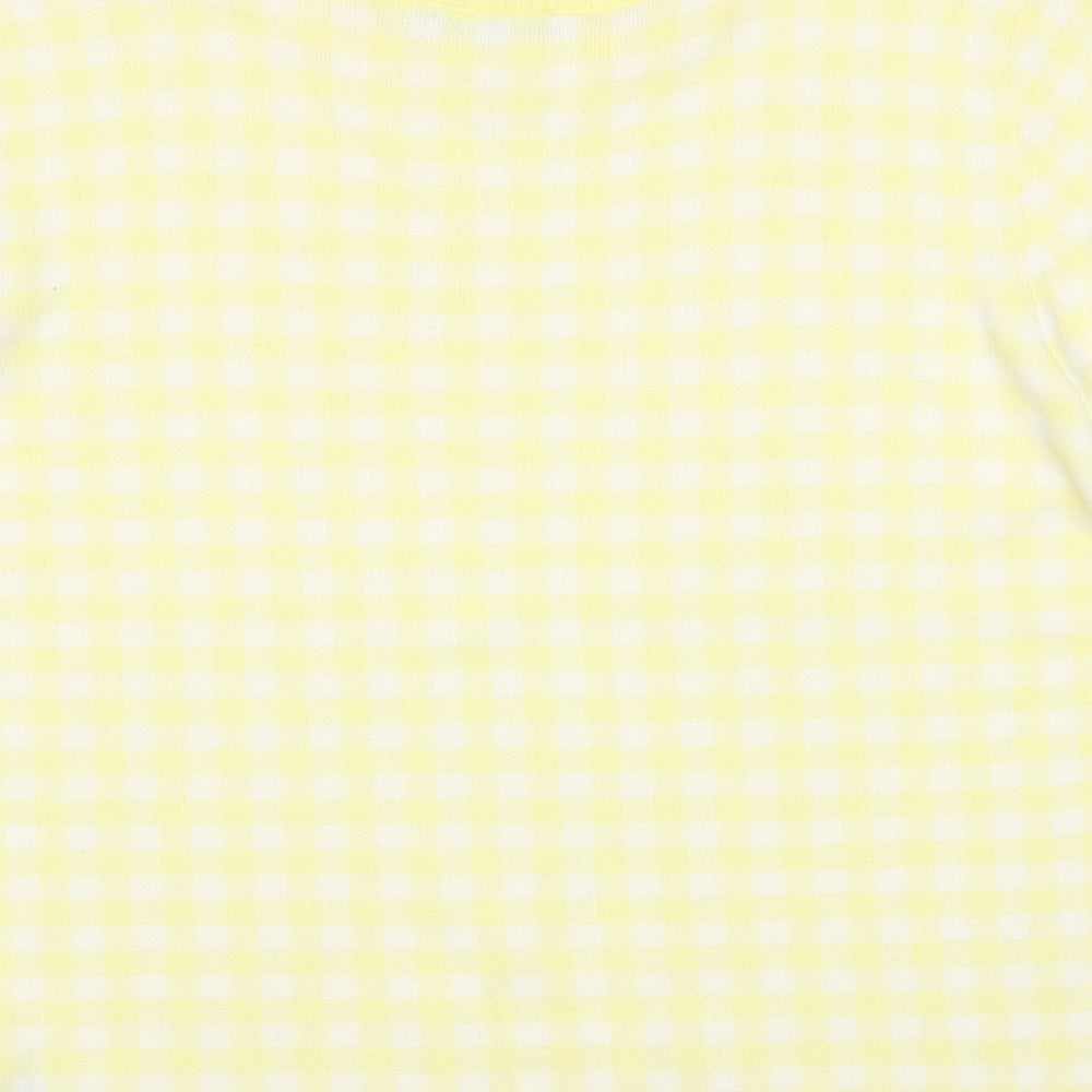 Marks & Spencer Womens Yellow Round Neck Check Viscose Pullover Jumper Size 16