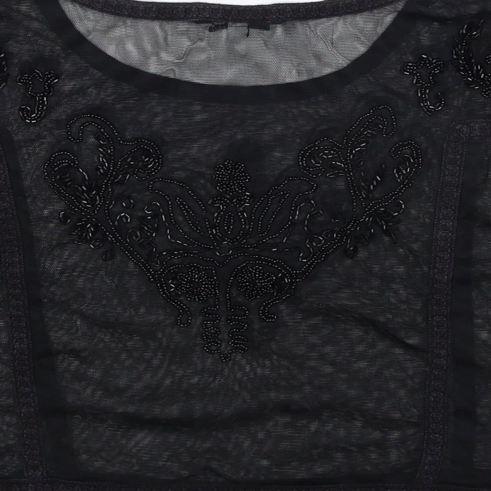 New Look Womens Black Geometric Polyester Basic Blouse Size 12 Round Neck