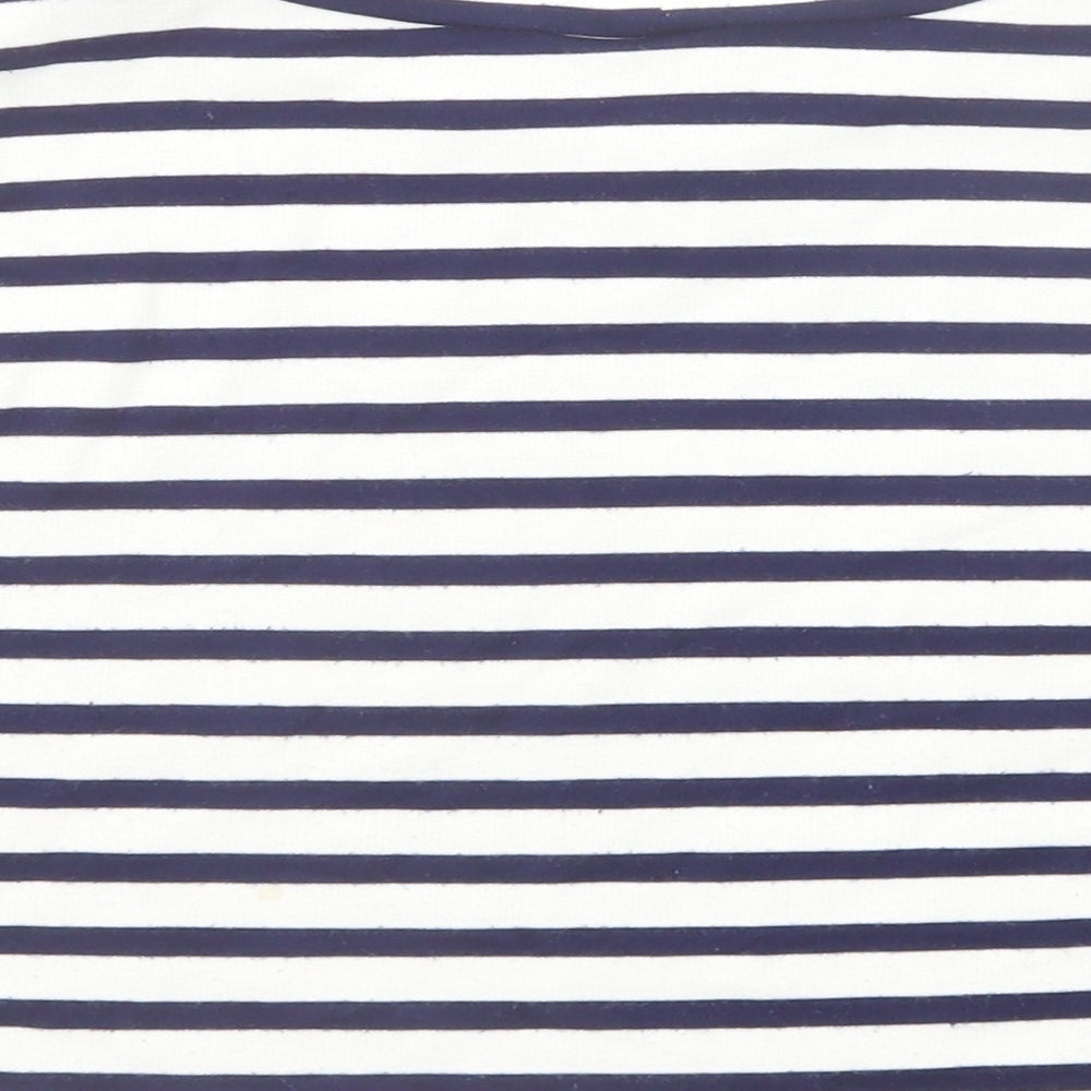 H&M Womens Blue Striped Viscose Cropped T-Shirt Size M Boat Neck