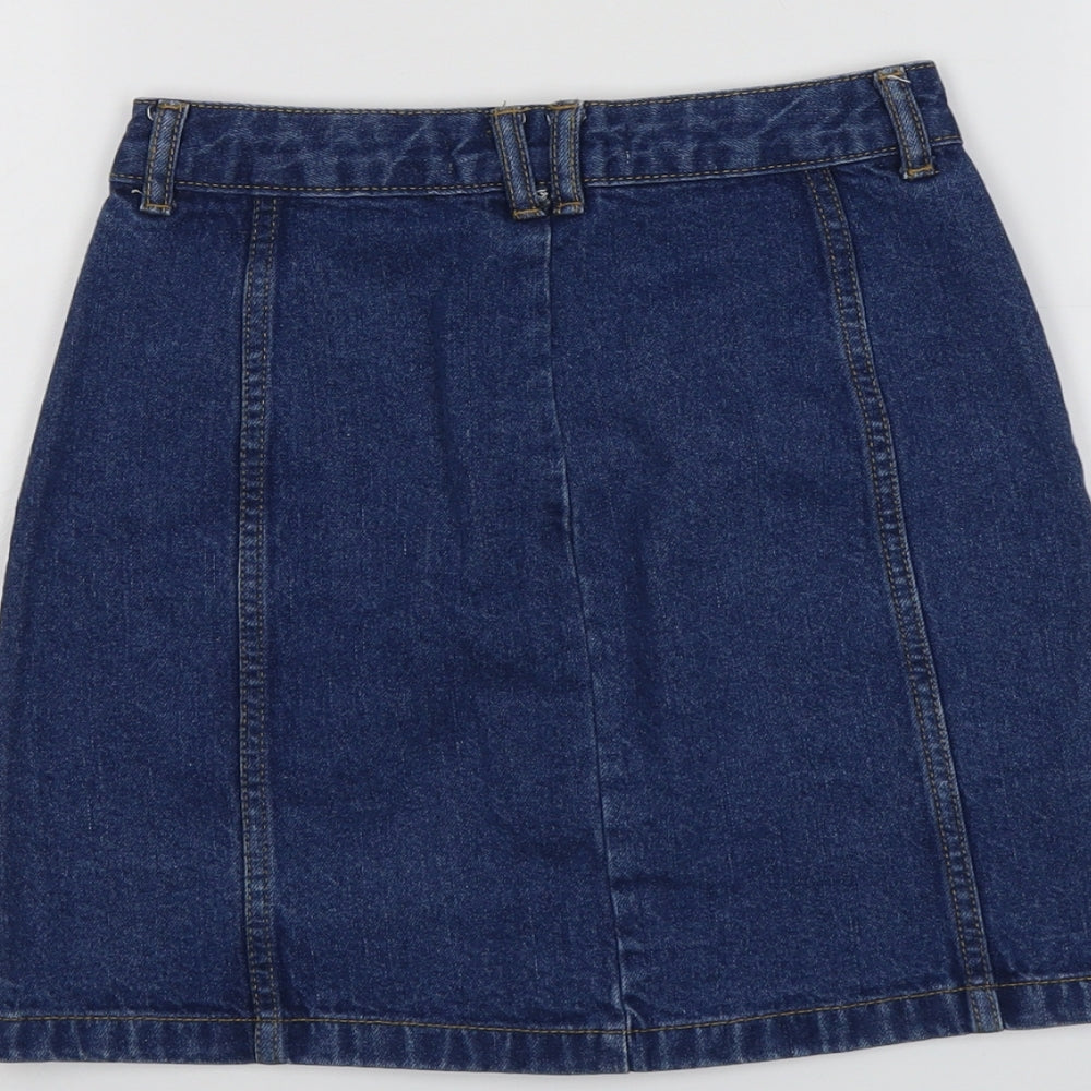 Stradivarius Womens Blue Cotton A-Line Skirt Size 4 Button