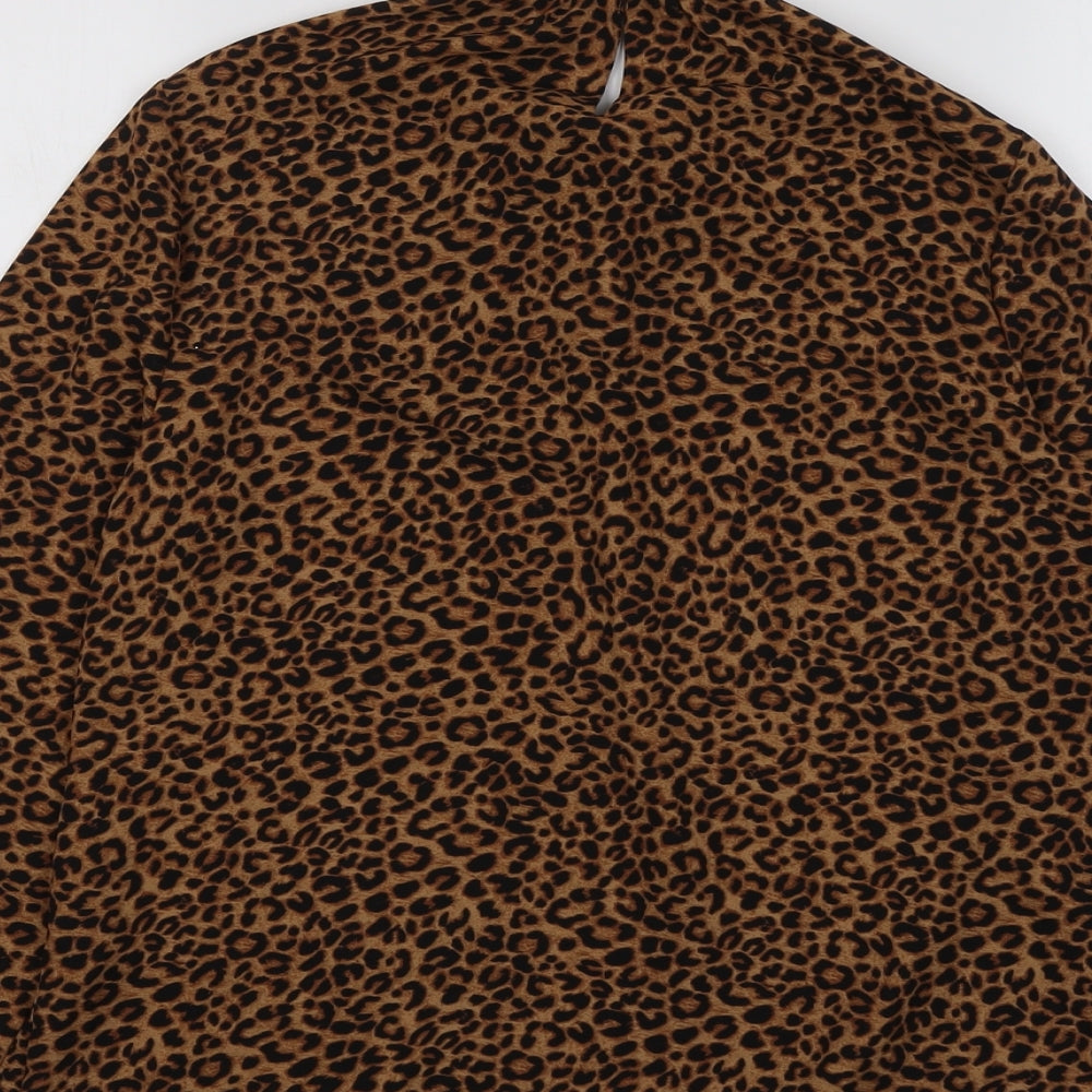 New Look Womens Brown Animal Print Polyester Basic Blouse Size 8 Mock Neck - Leopard Print