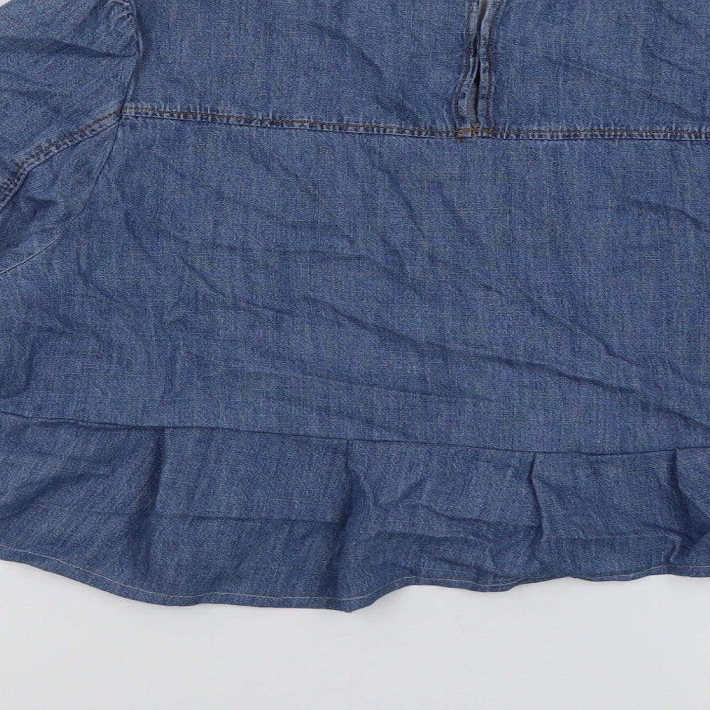 Marks & Spencer Womens Blue Cotton Basic Blouse Size 14 Round Neck - Heart