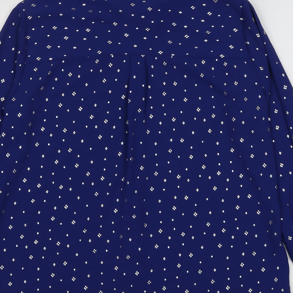 Marks & Spencer Womens Blue Geometric Polyester Basic Button-Up Size 8 Collared