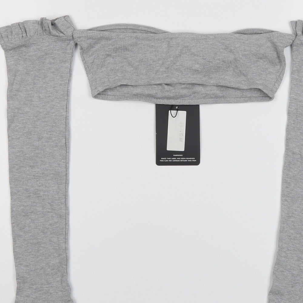PRETTYLITTLETHING Womens Grey Cotton Cropped Blouse Size 6 Off the Shoulder