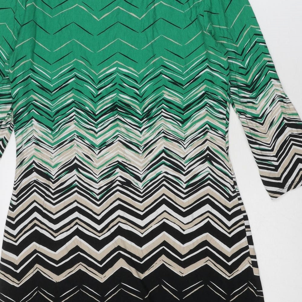 Principles Womens Green Geometric Viscose A-Line Size 12 Boat Neck Pullover