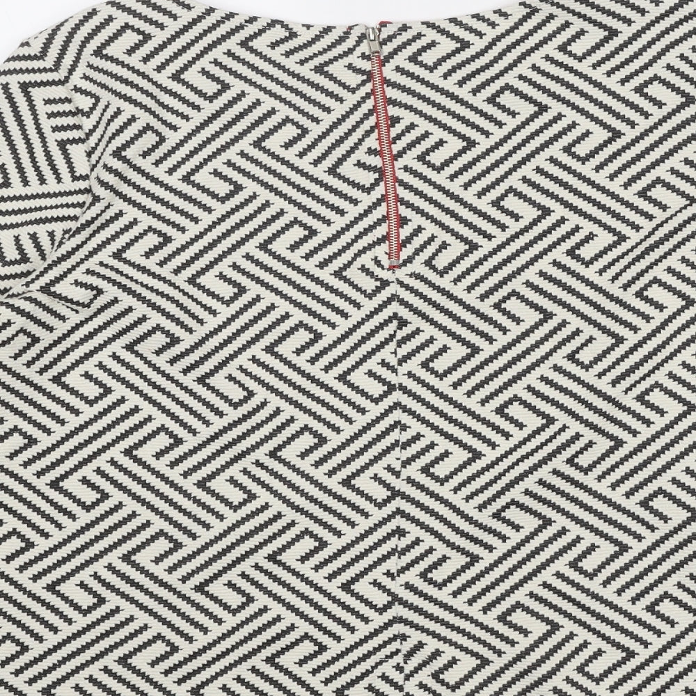 W5 Womens White Geometric Cotton Basic Blouse Size M Boat Neck