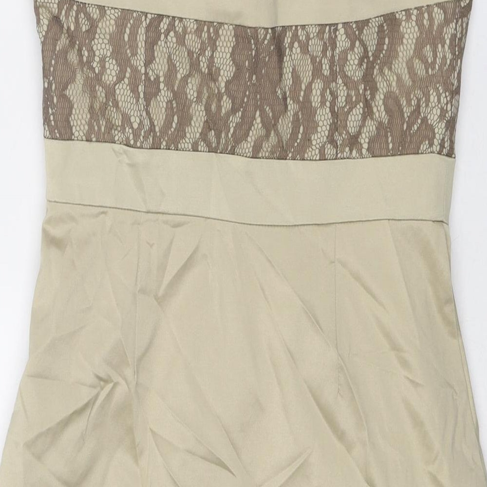 Red Herring Womens Gold Polyester Mini Size 10 Square Neck Zip - Strapless Lace Details