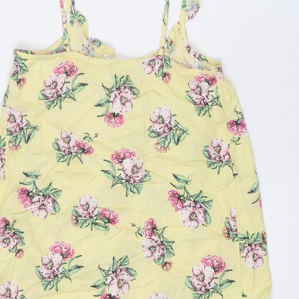 Marks & Spencer Womens Yellow Floral Viscose Tank Dress Size 12 Scoop Neck Pullover