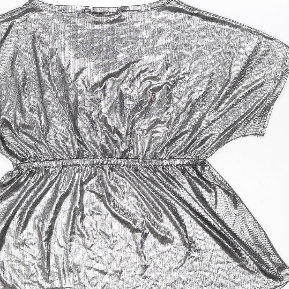 Blooming Marvellous Womens Silver Polyester Basic Blouse Size XL V-Neck