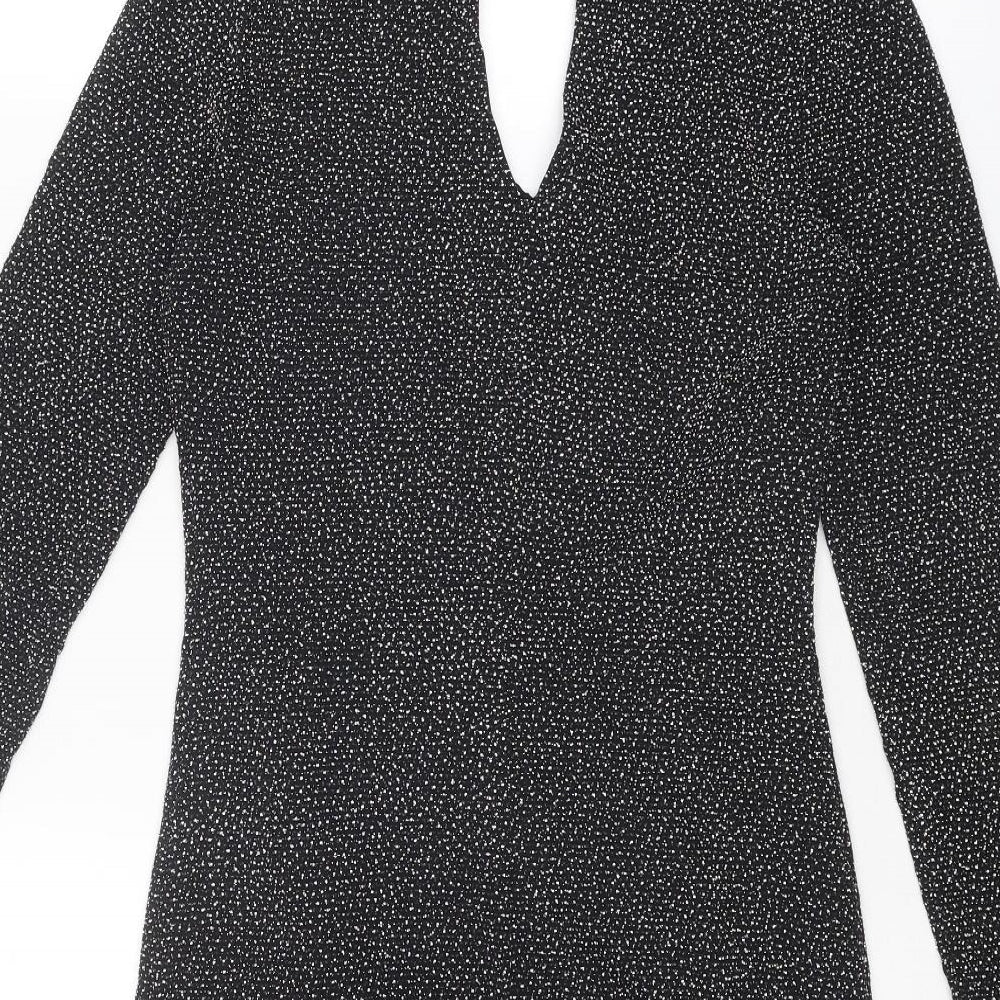 Oasis Womens Black Polyamide A-Line Size XS Round Neck Button