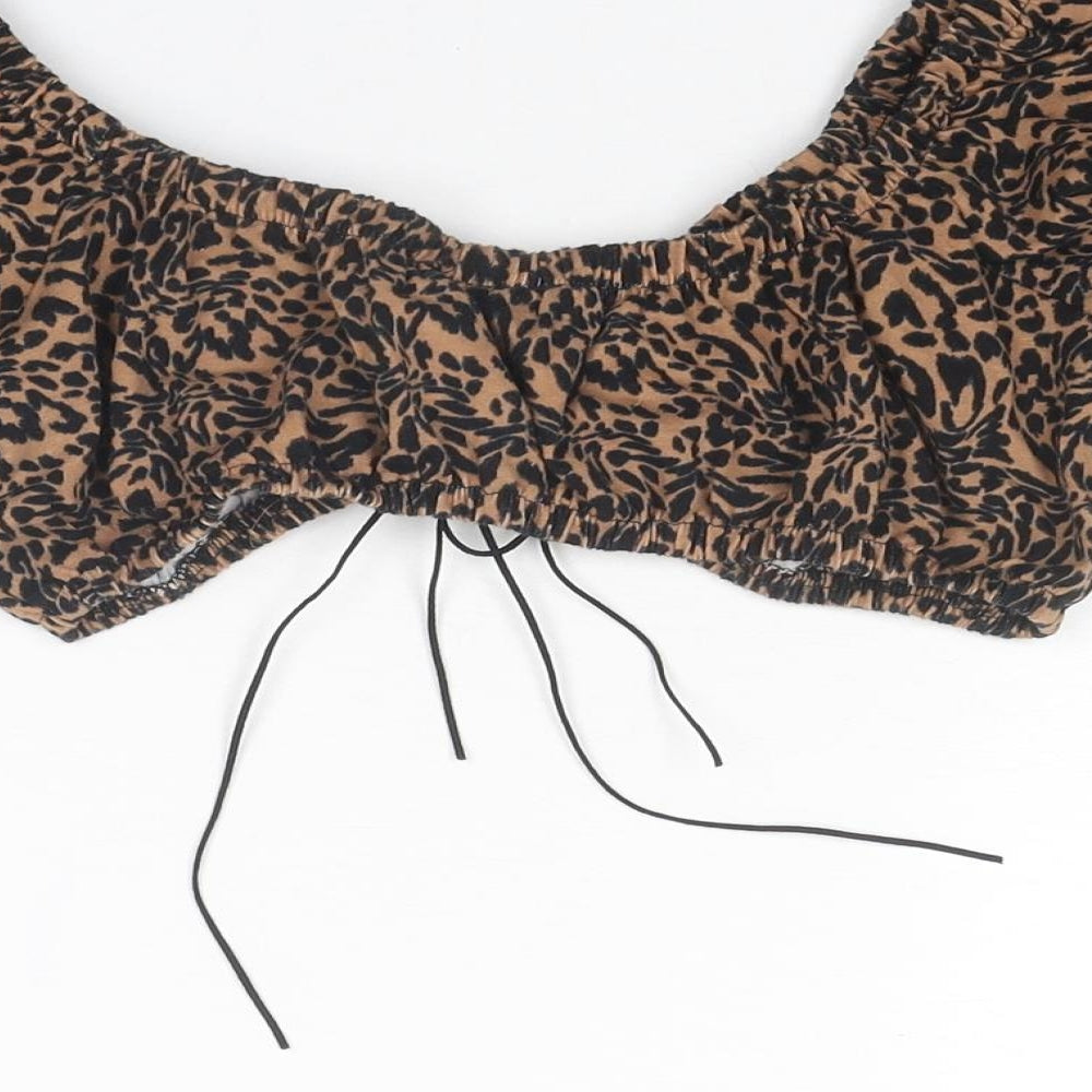 ASOS Womens Brown Animal Print Polyester Cropped Blouse Size 6 Scoop Neck - Leopard Print