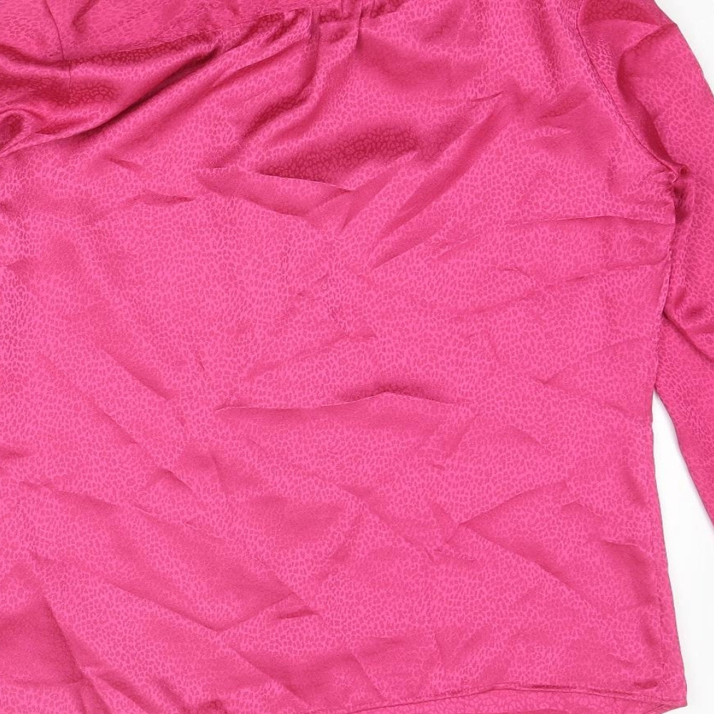 Classic Womens Pink Animal Print Polyester Basic Button-Up Size 10 Collared - Leopard Print