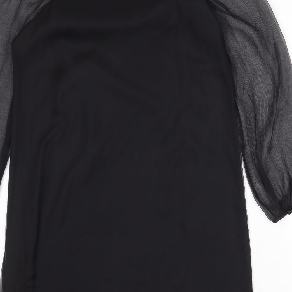 Monsoon Womens Black Silk Shift Size 10 Boat Neck Pullover - Sheer Sleeves