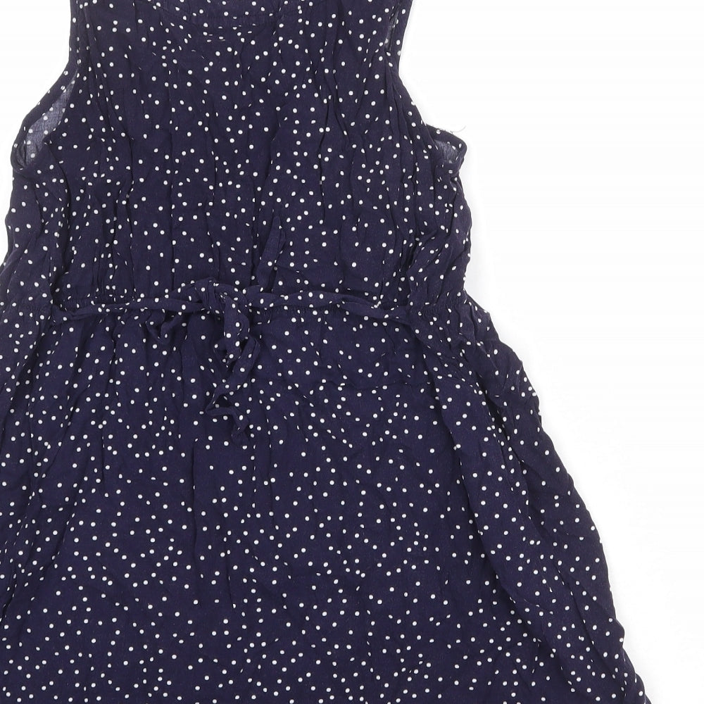 JoJo Maman Bébé Womens Blue Polka Dot Viscose Basic Tank Size S Boat Neck - Pleat Front Detail
