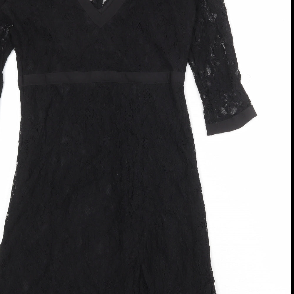 VILA Womens Black Floral Polyester Shift Size M Round Neck Zip