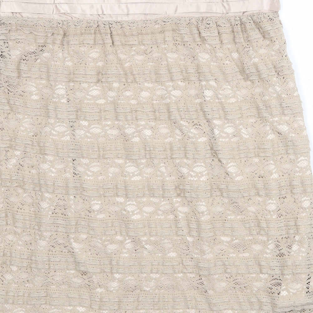 Romy Womens Beige Geometric Polyester A-Line Skirt Size S Zip