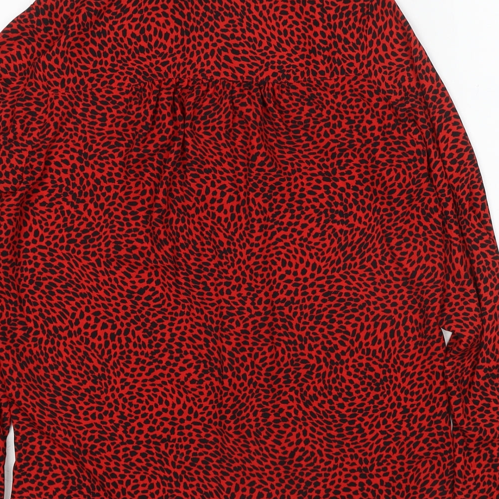 H&M Womens Red Geometric Polyester Basic Button-Up Size XS Collared - Cheetah Print