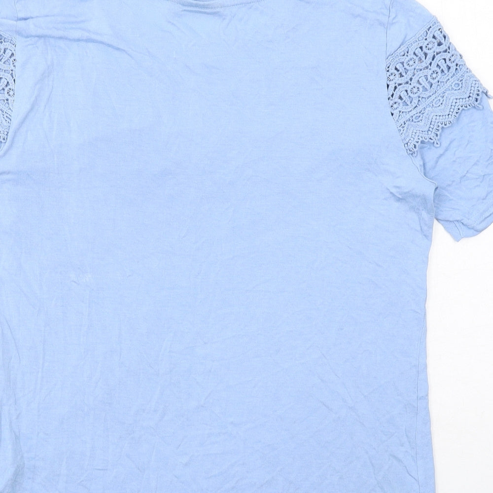 Be You Womens Blue Viscose Basic T-Shirt Size 12 Round Neck - Broderie Anglaise