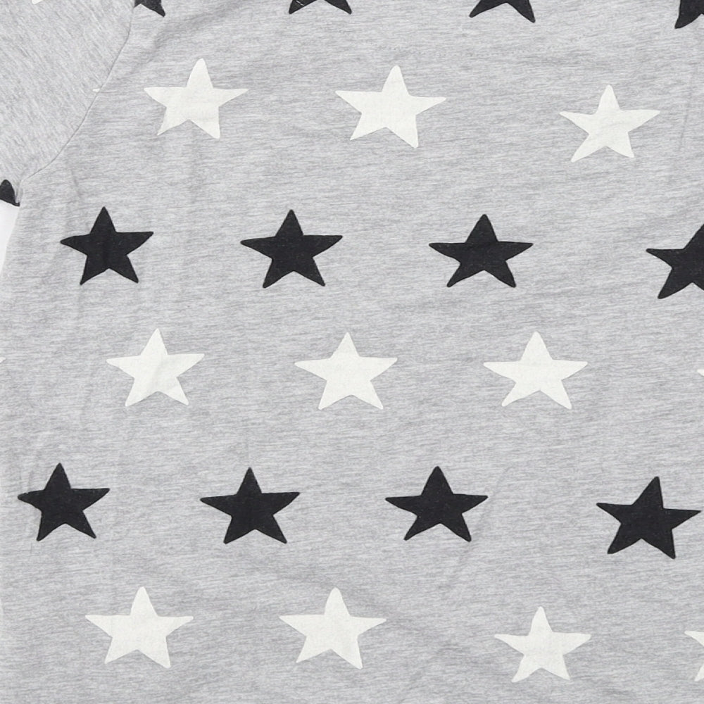 Marks and Spencer Boys Grey Geometric Cotton Basic T-Shirt Size 9-10 Years Crew Neck Pullover - Star Print