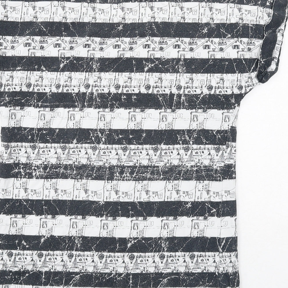 Marks & Spencer Womens Black Geometric Cotton Basic T-Shirt Size 6 Round Neck