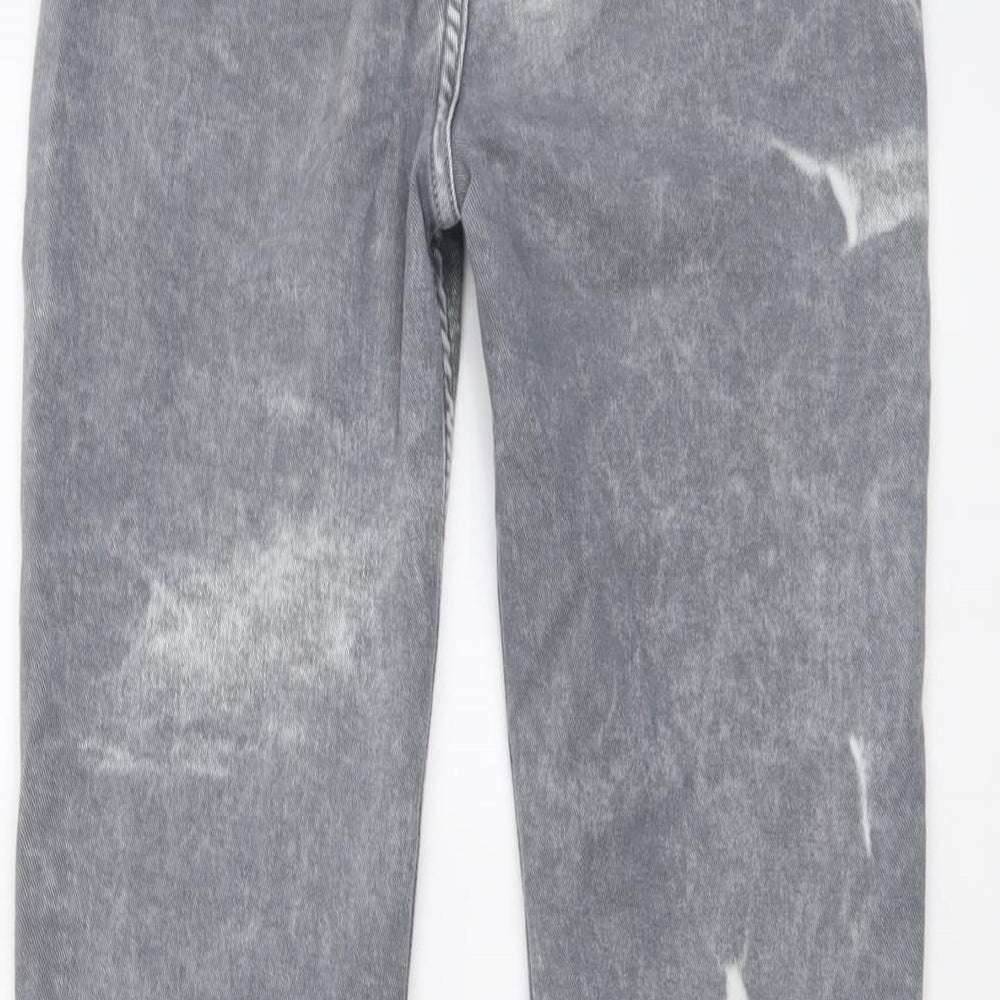 Motel Rocks Womens Grey Cotton Straight Jeans Size S L30 in Regular Button - Acid Wash