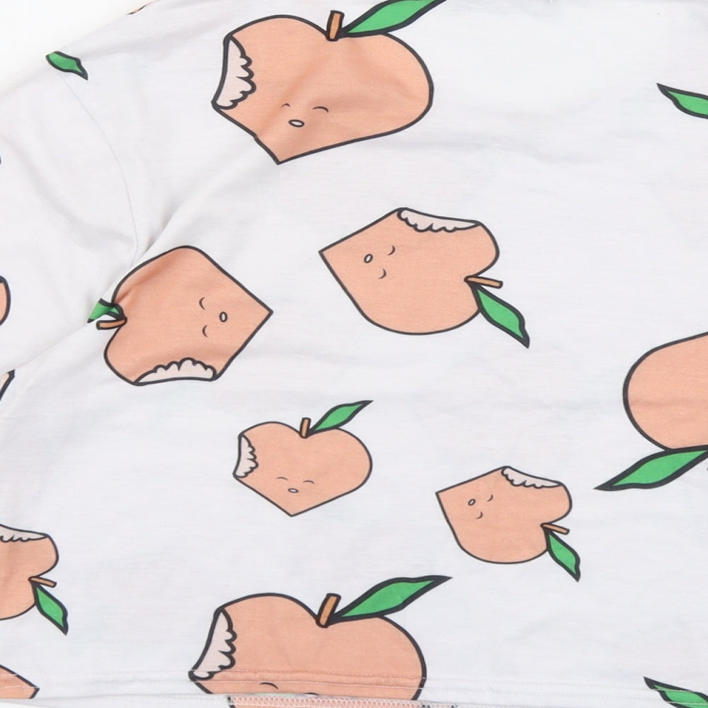 PRETTYLITTLETHING Womens White Geometric Polyester Basic T-Shirt Size S Round Neck - Apple Print