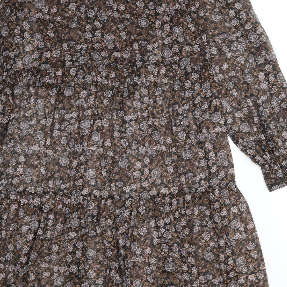 Marks & Spencer Womens Multicoloured Floral Polyester A-Line Size 12 Round Neck Button