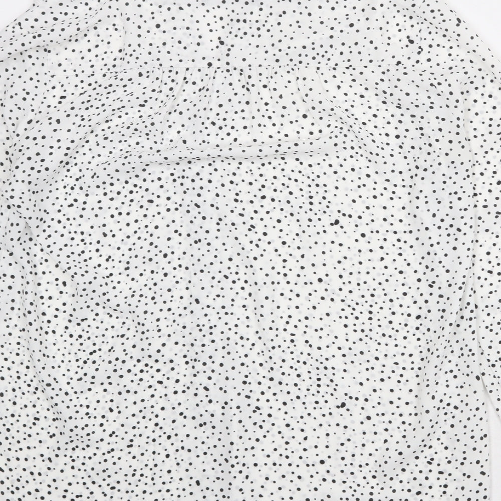 Mango Womens White Polka Dot Polyester Basic Blouse Size S V-Neck
