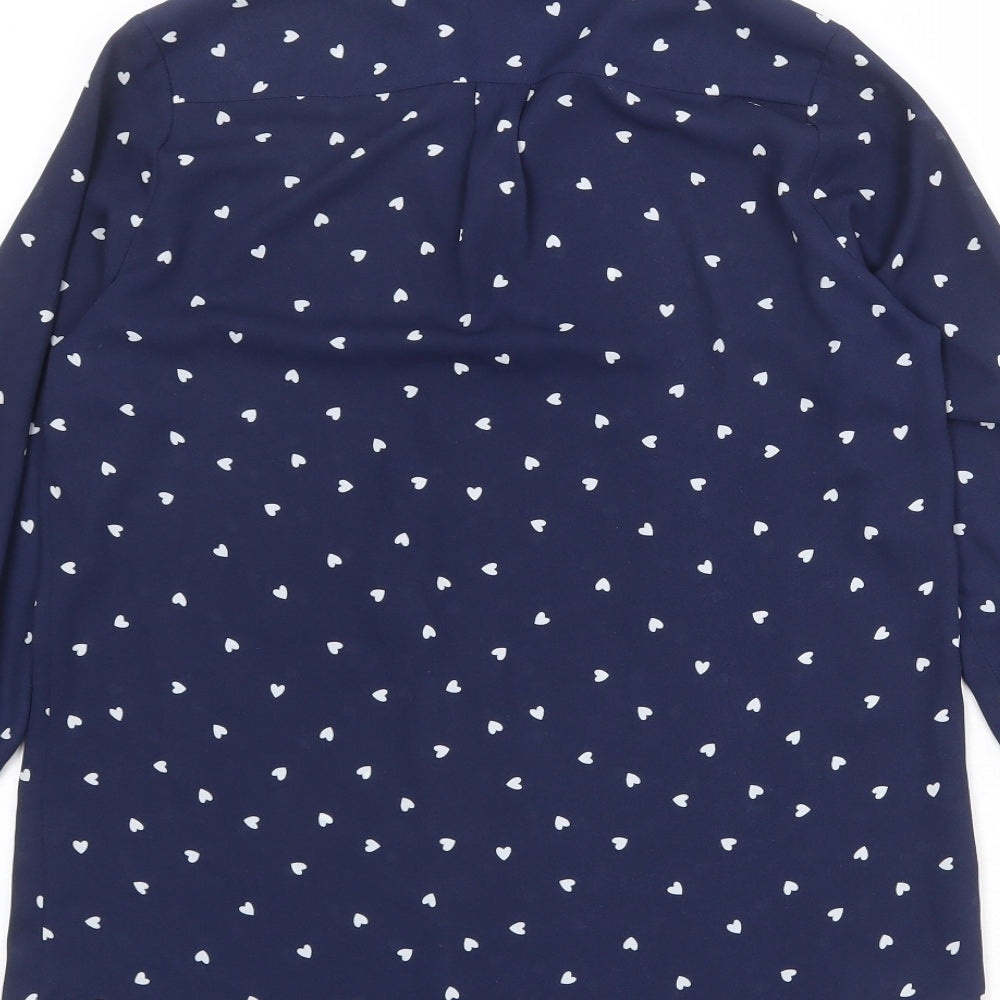 River Island Womens Blue Geometric Polyester Basic Button-Up Size 8 Collared - Heart Print