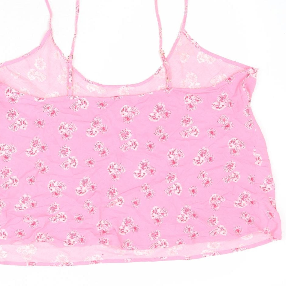 Marks & Spencer Womens Pink Floral Viscose Basic Tank Size 16 Round Neck