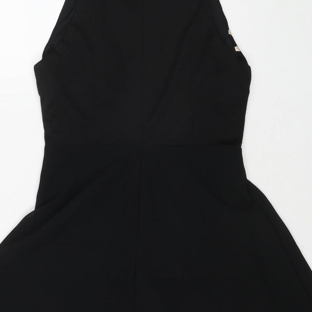 Missguided Womens Black Geometric Polyester Fit & Flare Size 8 Round Neck Zip
