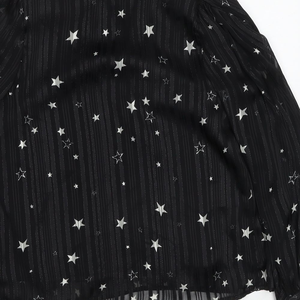 Lucy Wang Womens Black Geometric Polyester Basic Blouse Size S V-Neck - Star Pattern