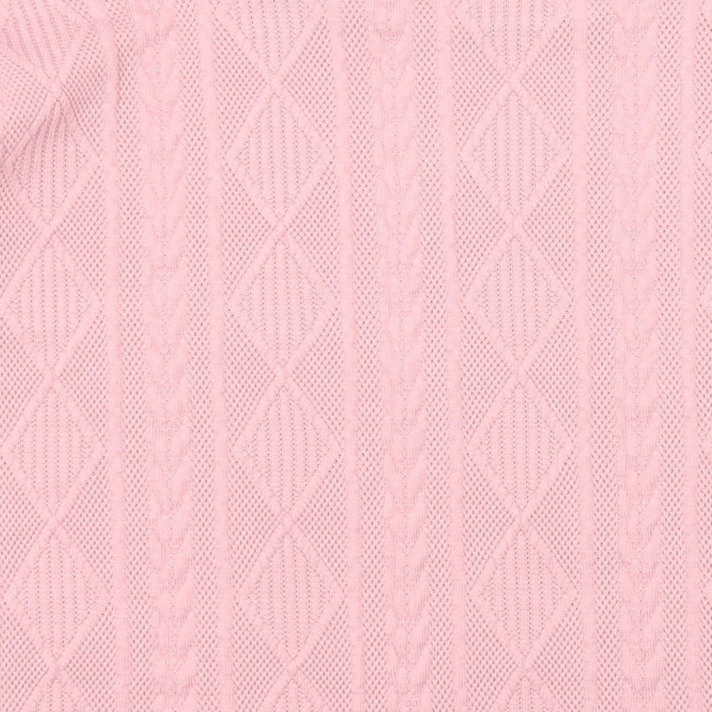 Bonmarché Womens Pink Round Neck Geometric Polyester Pullover Jumper Size 14
