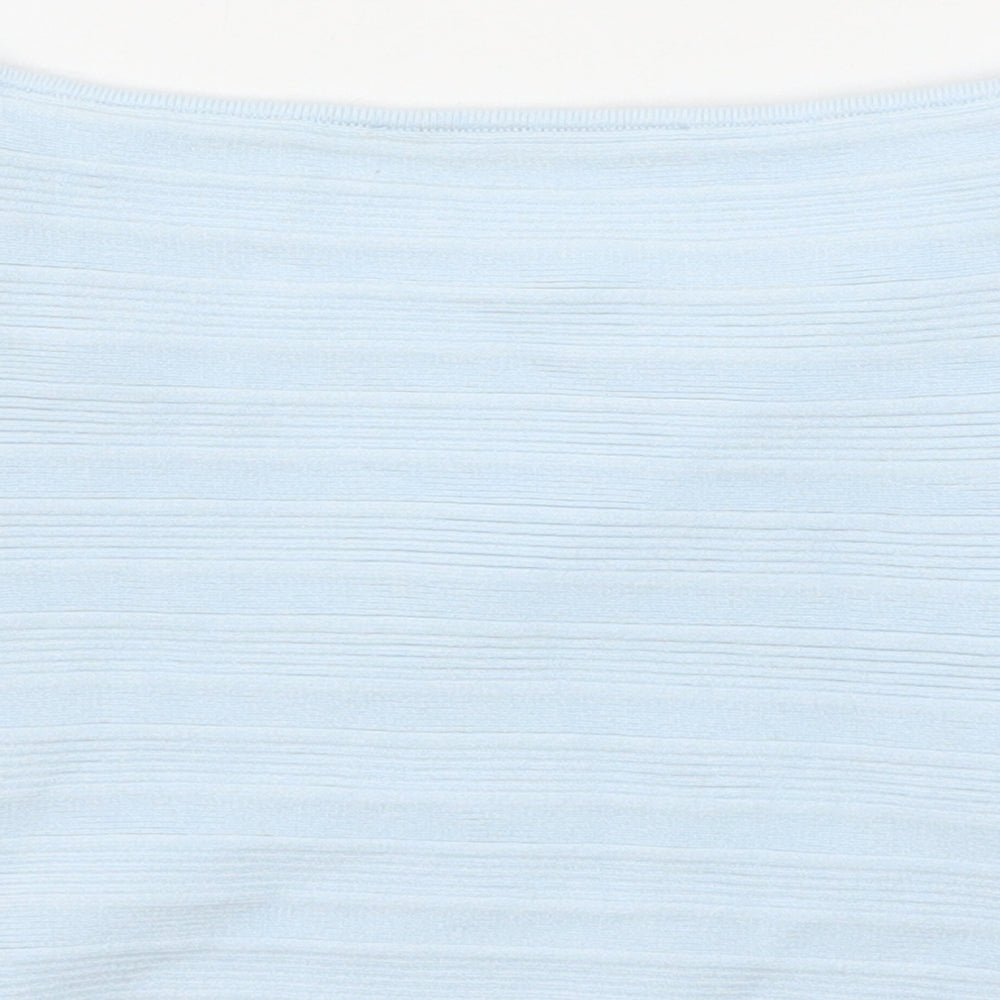 Bershka Womens Blue Viscose Cropped T-Shirt Size M V-Neck