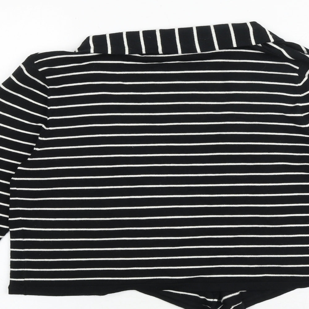 M&Co Womens Black V-Neck Striped Viscose Cardigan Jumper Size 12