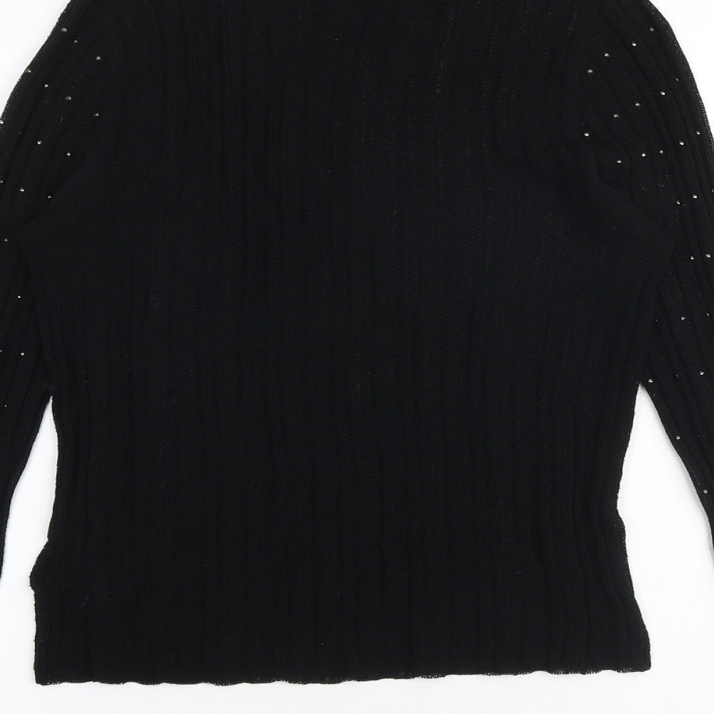 NEXT Womens Black Viscose Basic Blouse Size 12 Mock Neck