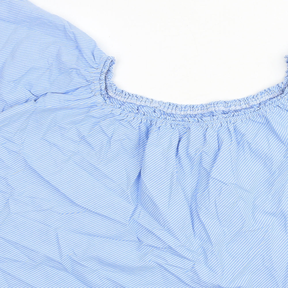 New Look Womens Blue Striped 100% Cotton Basic Blouse Size 12 Round Neck