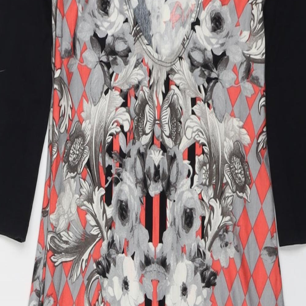 ASOS Womens Multicoloured Geometric Viscose Bodycon Size 10 Round Neck Pullover - Open Back