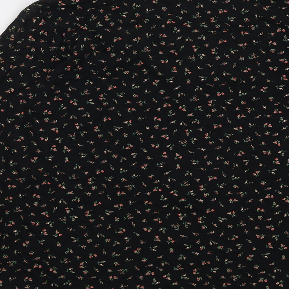 Carole Hochman Womens Black Floral Cotton Basic Button-Up Size S V-Neck
