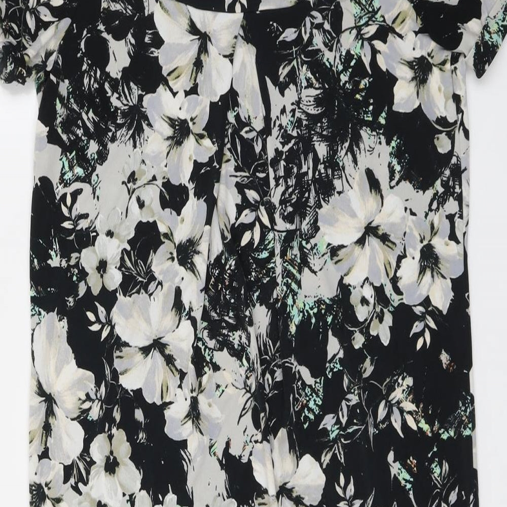 Warehouse Womens Black Floral Polyester A-Line Size 6 V-Neck Pullover