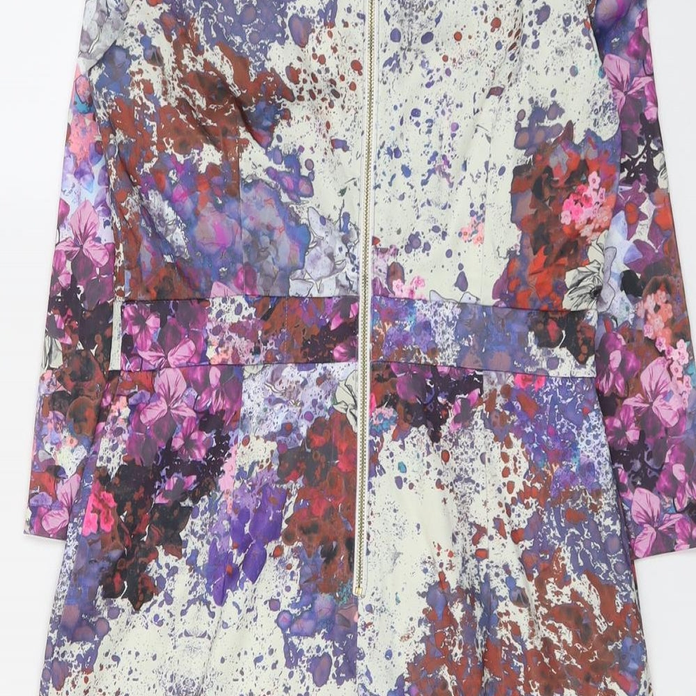 H&M Womens Multicoloured Geometric Polyester A-Line Size 10 Round Neck Zip