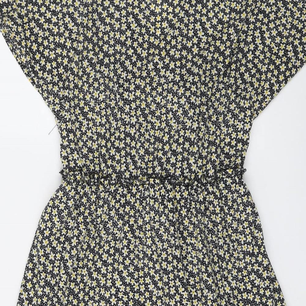 Brand and care label for Only women’s black floral polyester fit & flare, size S, v-neck pullover