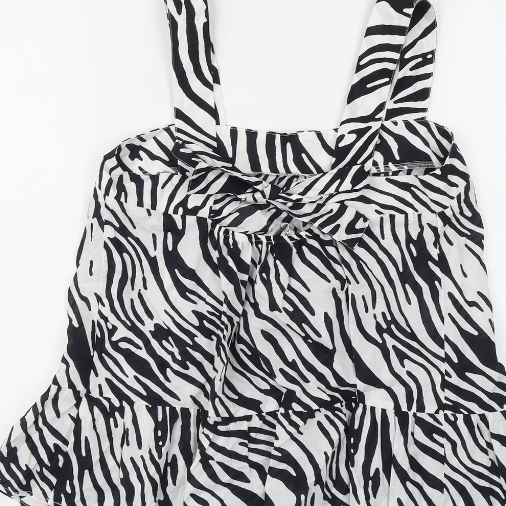 Marks & Spencer Womens Black Animal Print Cotton Basic Tank Size 10 Square Neck - Zebra Print
