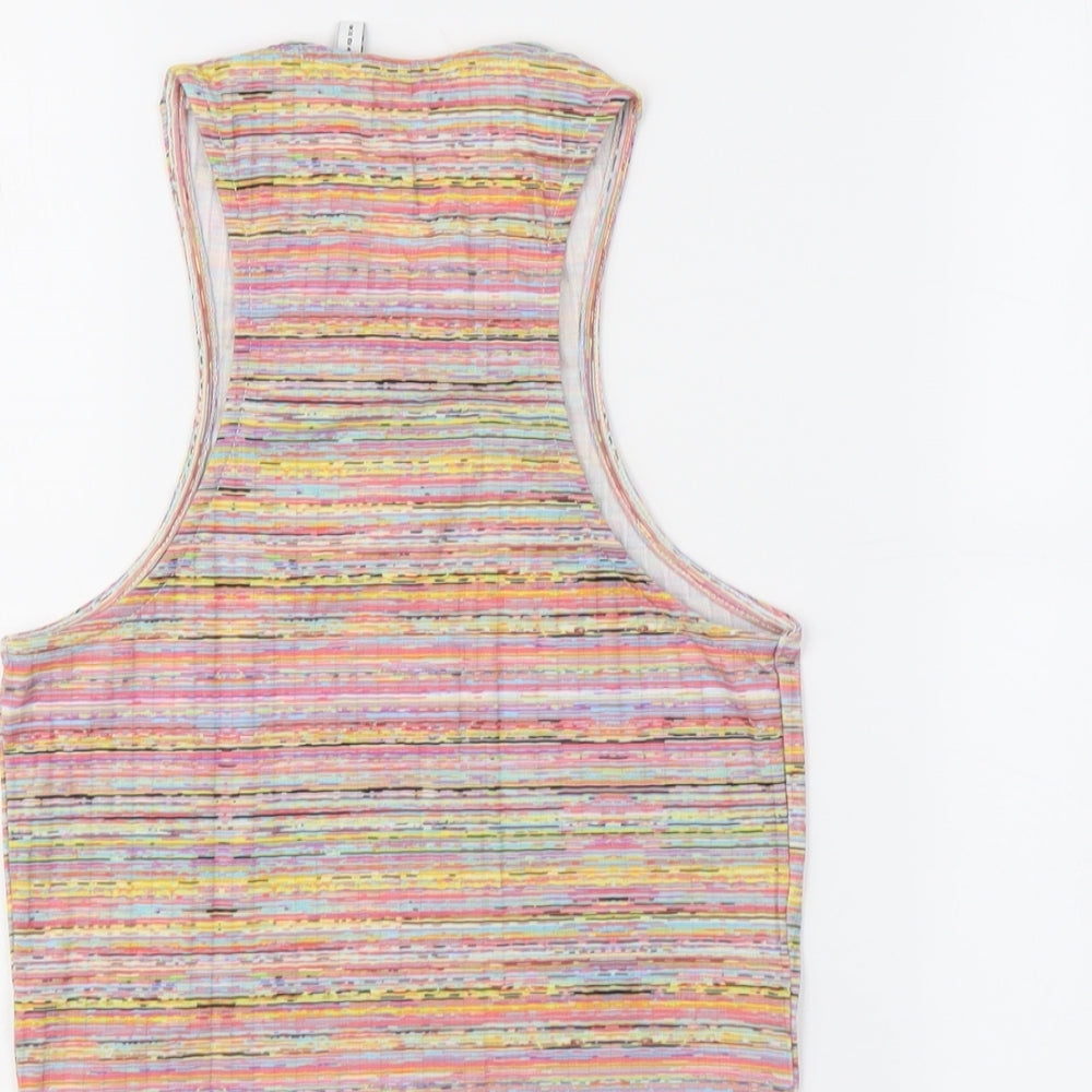 ASOS Womens Multicoloured Striped Polyester Basic Tank Size 12 Round Neck